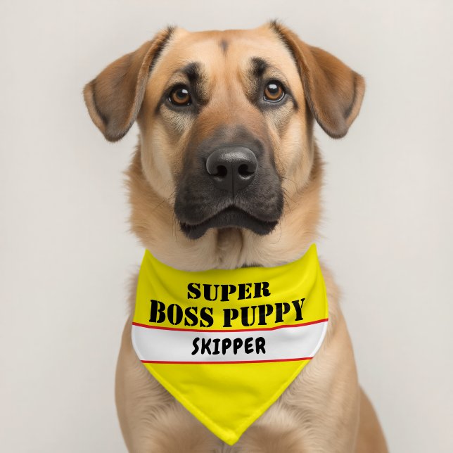 Fun Super Boss Puppy Name Yellow Red Pet Bandana Collar (Dog 2)