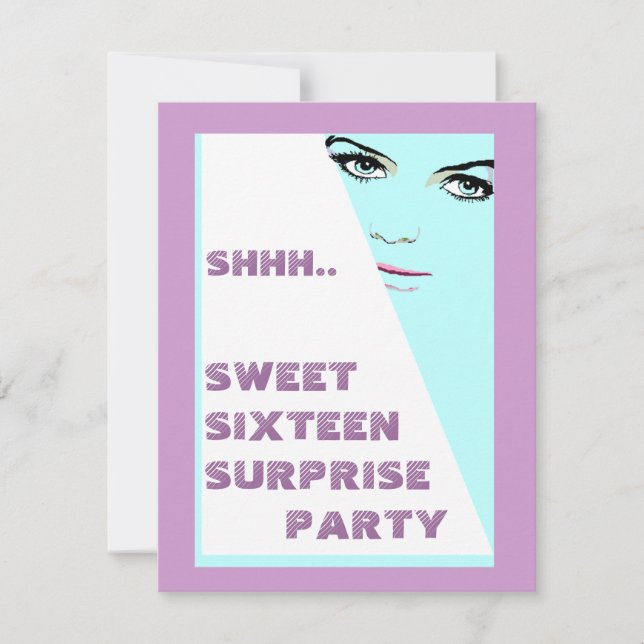 FUN SURPRISE PARTY SWEET SIXTEEN PARTY INVITATION (Front)