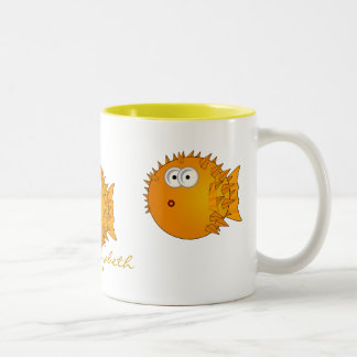 Fun Surprised Puffer Fish Two-Tone Coffee Mug