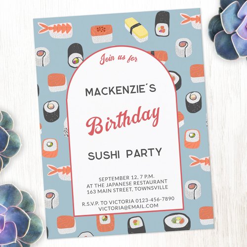 Fun Sushi Birthday Party Invitation Postcard