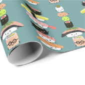 Fun Sushi Characters Pattern | Kawaii Funny Food Wrapping Paper (Roll Corner)