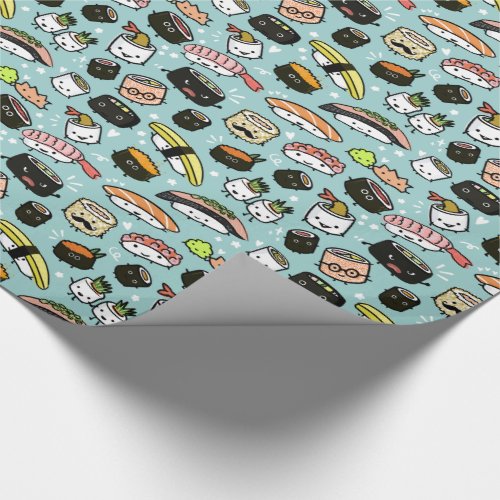 Fun Sushi Characters Patterned Kawaii Cute Wrapping Paper