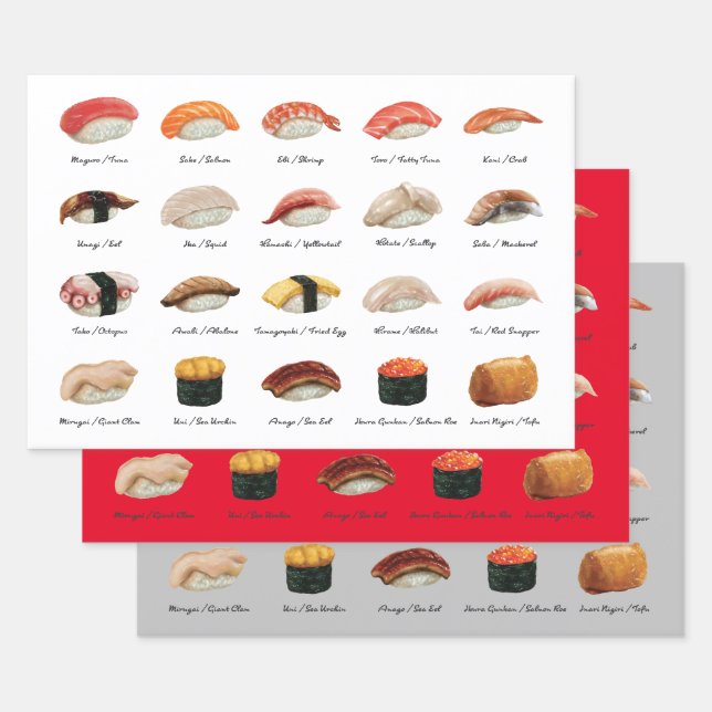 Fun Sushi Chart Trio Wrapping Paper Sheets (Set)