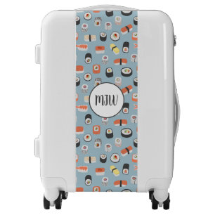Fun Sushi Food Art Monogram Blue Luggage