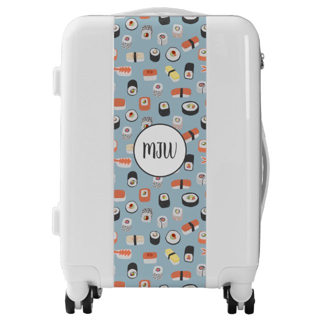 Fun Sushi Food Art Monogram Blue Luggage (Front)