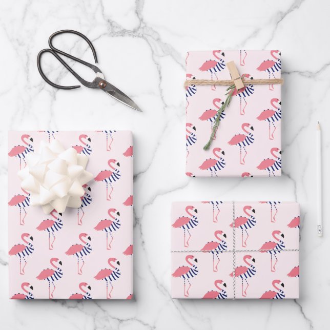 Fun Swimsuit Animal Pink Flamingo Wrapping Paper Sheets (Front)
