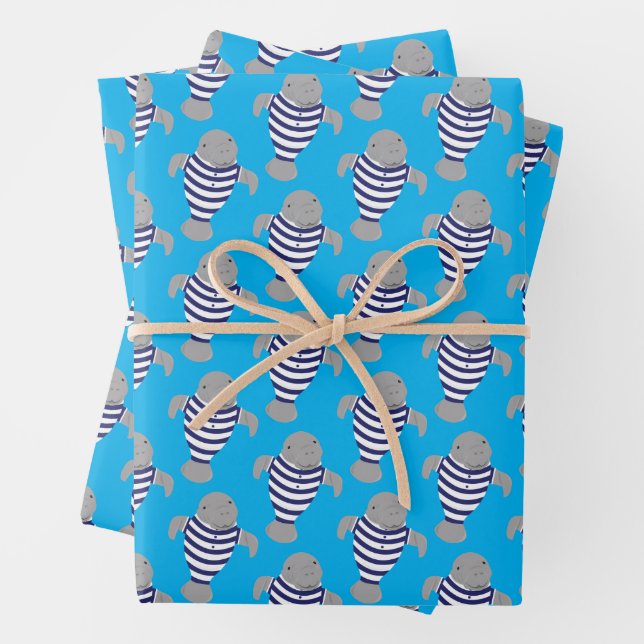 Fun Swimsuit Manatee Animal Wrapping Paper Sheets (In situ)