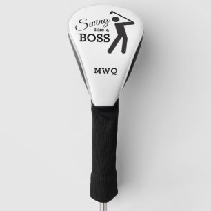 Fun SWING LIKE A BOSS White Monogram DRIVER Golf Head Cover