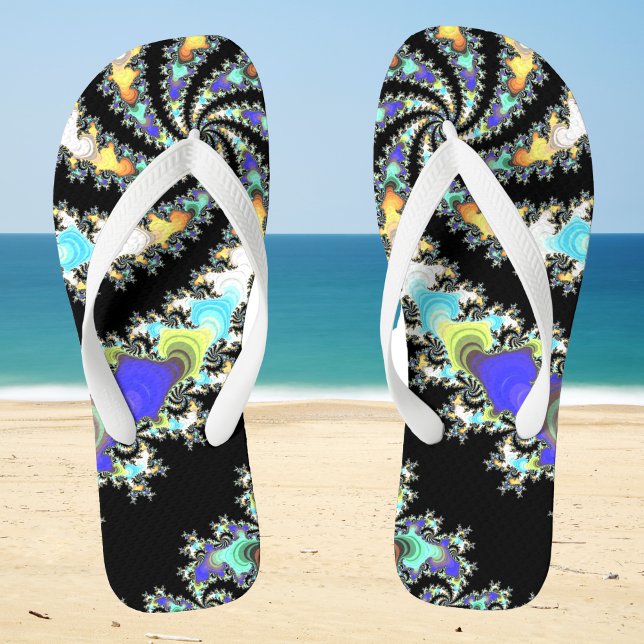 Fun Swirled Fractal Black and Multicolor Geeky Flip Flops (Creator Uploaded)