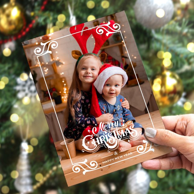 Fun Swirly Christmas Border Merry Christmas Photo Holiday Card (Creator Uploaded)