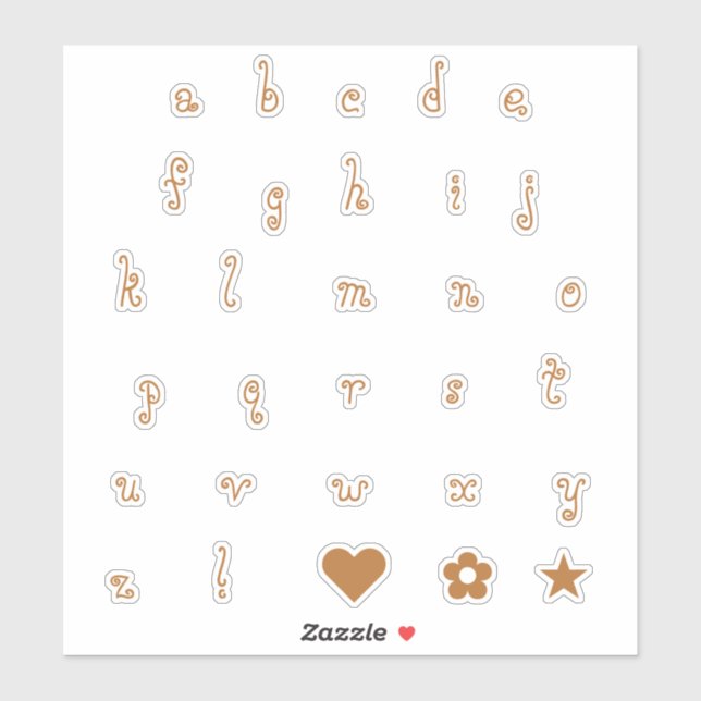 Fun Swirly Copper Font Alphabet Initial Letters Sticker (Sheet)