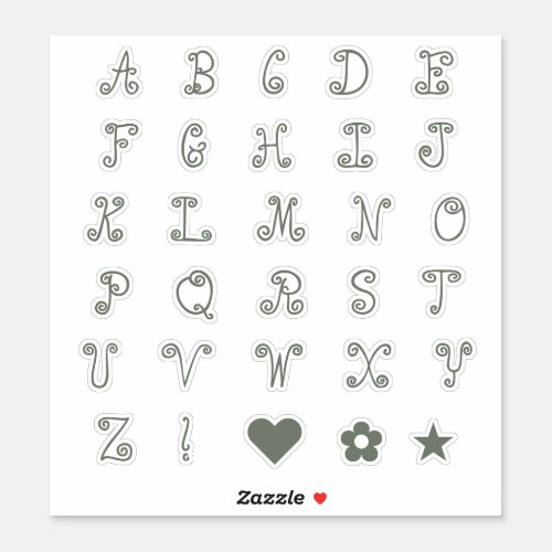 Fun Swirly Sage Alphabet Initial Monogram Letters Sticker