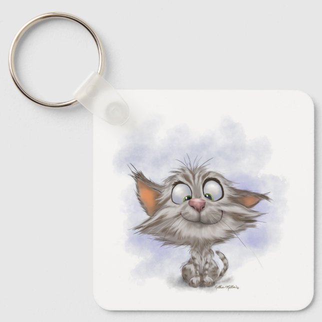 Fun Tabby Kitten Cartoon Keychain (Front)