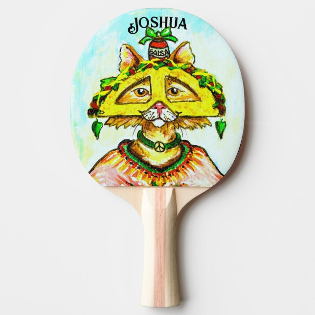 Fun Taco Hippie Cat Ping Pong Paddle (Front)