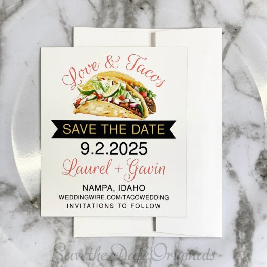 Fun Taco-Themed Wedding Save the Date Magnets (Front)