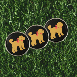 Fun Tan Doodle Dog on Black Golf Ball Marker