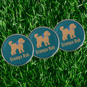 Fun Tan Doodle Dog on Dark Blue Green Golf Ball Marker