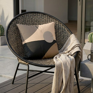Fun Taupe Brown Beige Black Midcentury Art Pattern Outdoor Pillow