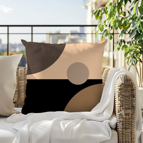Fun Taupe Brown Beige Black Midcentury Art Pattern Outdoor Pillow