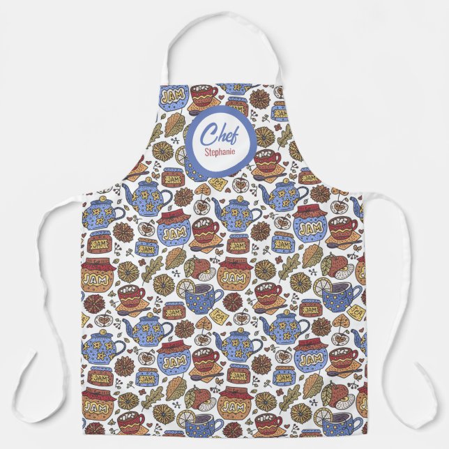 Fun Tea and Jam Pattern, Personalized Chefs Apron (Front)