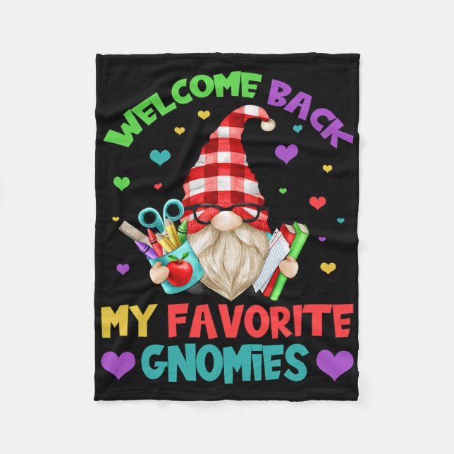 Fun Teacher Gnome Tee - Cute Welcome Byck To Schoo Fleece Blanket (Front)