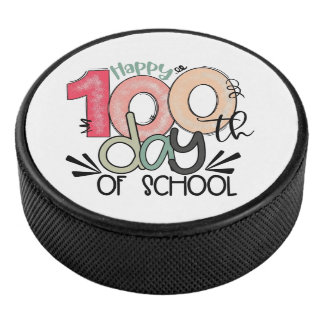Fun Teacher & Student 100th Day School Gift Hockey Puck
