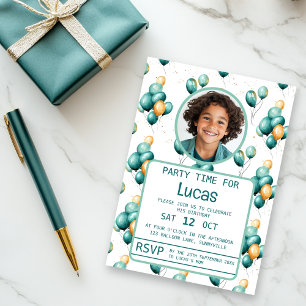 Fun Teal Balloons Birthday Invitation