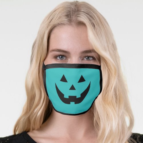 Fun teal black Jack o lantern face Halloween Face Mask