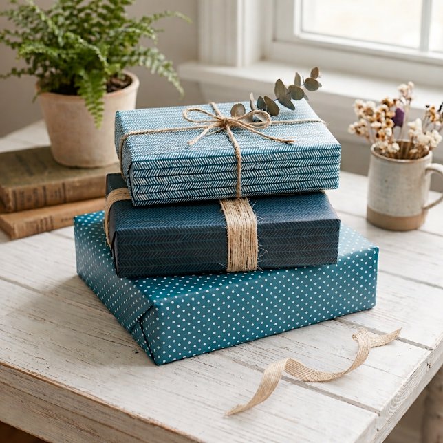 Fun Teal Blue Green White Abstract Zigzag Stripes Wrapping Paper Sheets (Creator Uploaded)