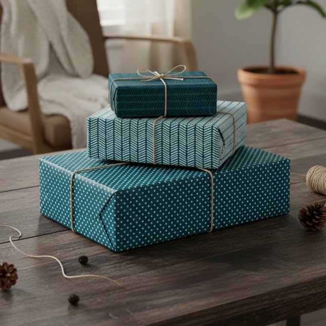 Fun Teal Blue Green White Abstract Zigzag Stripes Wrapping Paper Sheets (Creator Uploaded)