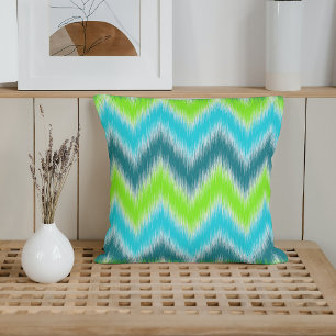 Fun Teal Blue Lime Green Aqua Turquoise Zigzag Art Throw Pillow