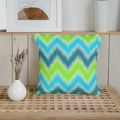 Fun Teal Blue Lime Green Aqua Turquoise Zigzag Art Throw Pillow