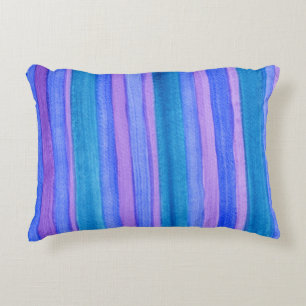 Fun Teal, Blue, Violet Painted Stripes Accent Pillow