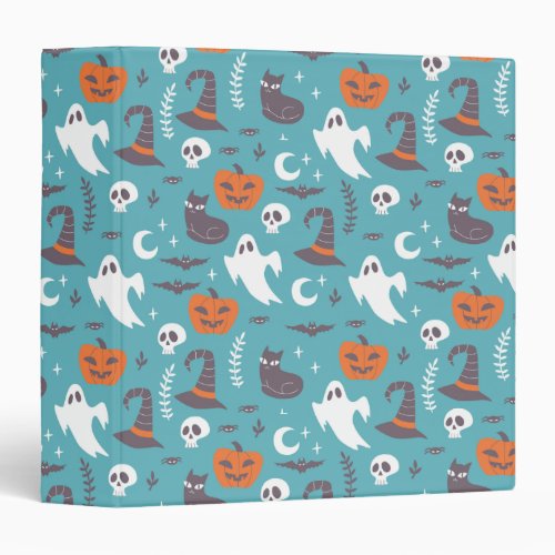 Fun Teal Doodle Halloween Pattern 3 Ring Binder