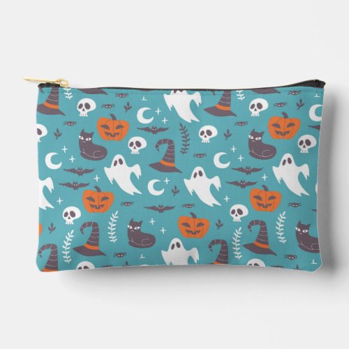 Fun Teal Doodle Halloween Pattern Accessory Pouch