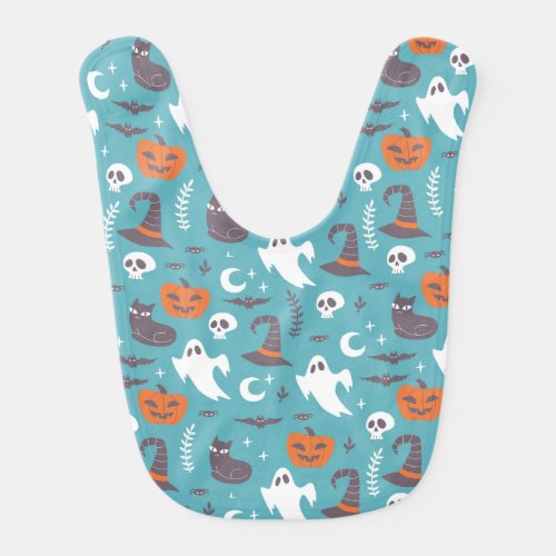 Fun Teal Doodle Halloween Pattern Baby Bib