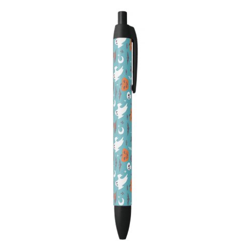 Fun Teal Doodle Halloween Pattern Black Ink Pen