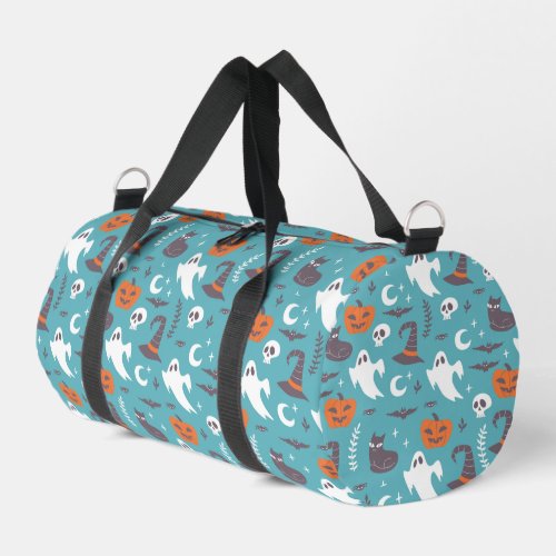 Fun Teal Doodle Halloween Pattern Duffle Bag