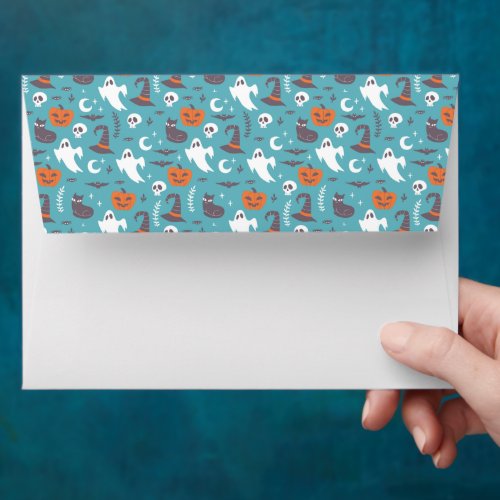 Fun Teal Doodle Halloween Pattern Envelope