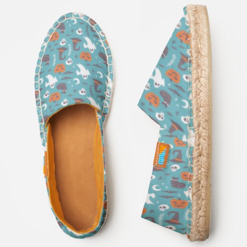 Fun Teal Doodle Halloween Pattern Espadrilles