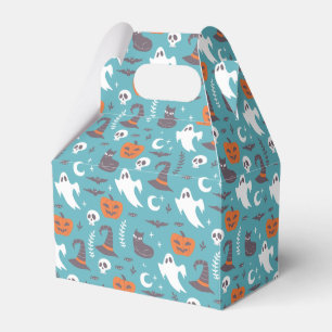 Fun Teal Doodle Halloween Pattern Favor Boxes