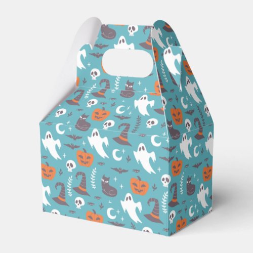 Fun Teal Doodle Halloween Pattern Favor Boxes