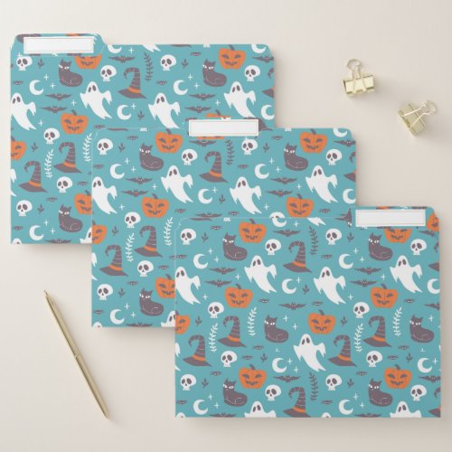 Fun Teal Doodle Halloween Pattern File Folder