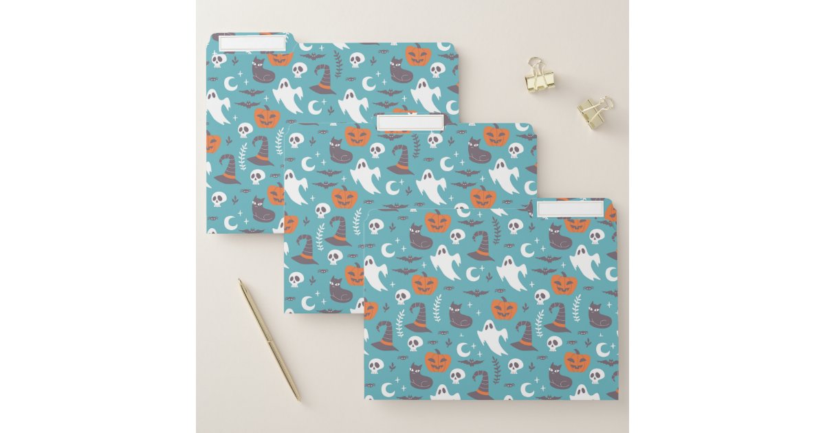 Fun Teal Doodle Halloween Pattern File Folder | Zazzle