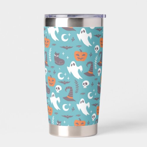 Fun Teal Doodle Halloween Pattern Insulated Tumbler