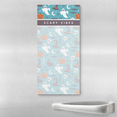 Fun Teal Doodle Halloween Pattern Magnetic Notepad