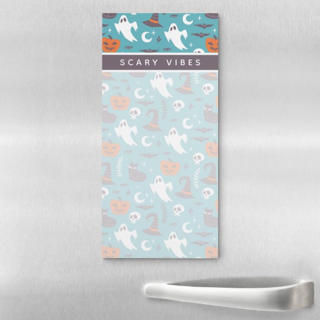 Fun Teal Doodle Halloween Pattern Magnetic Notepad (In Situ)