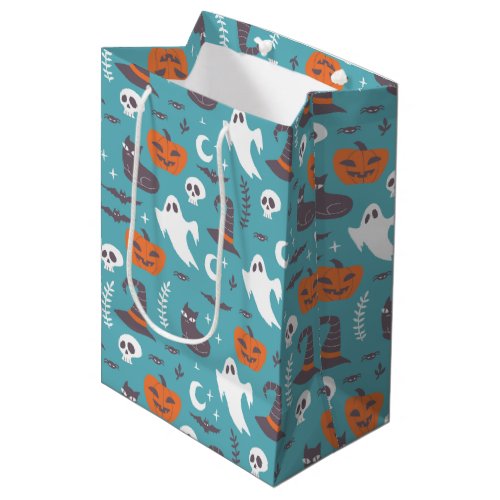 Fun Teal Doodle Halloween Pattern Medium Gift Bag