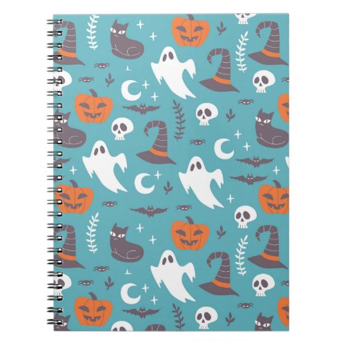 Fun Teal Doodle Halloween Pattern Notebook