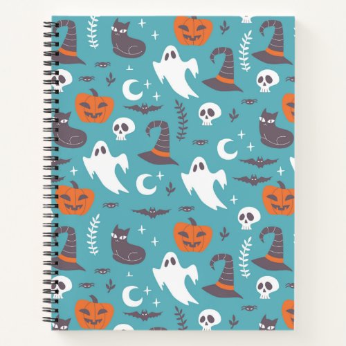 Fun Teal Doodle Halloween Pattern Notebook